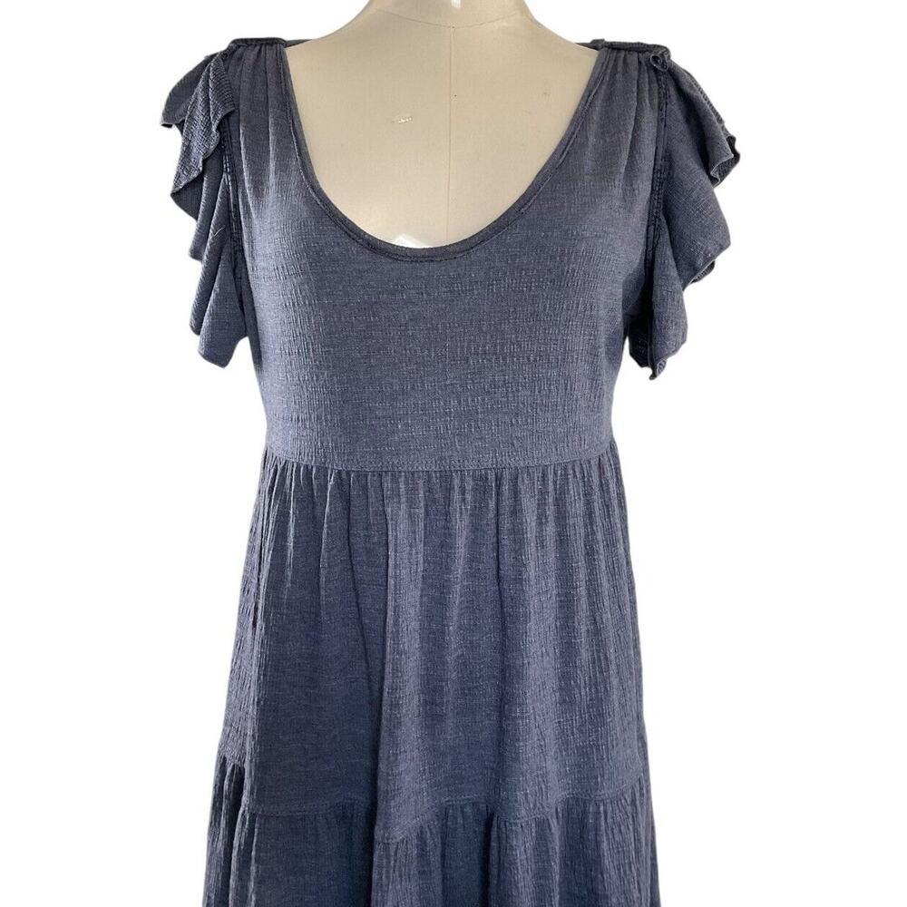 Max Studio‎ Tiered Midi Dress Blue Ruffle Sleeve V Neck Women's Size Medium - Picture 10 of 12